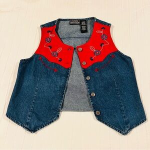 OZARK MOUNTAIN Embroidered Denim Vest with Red Accents